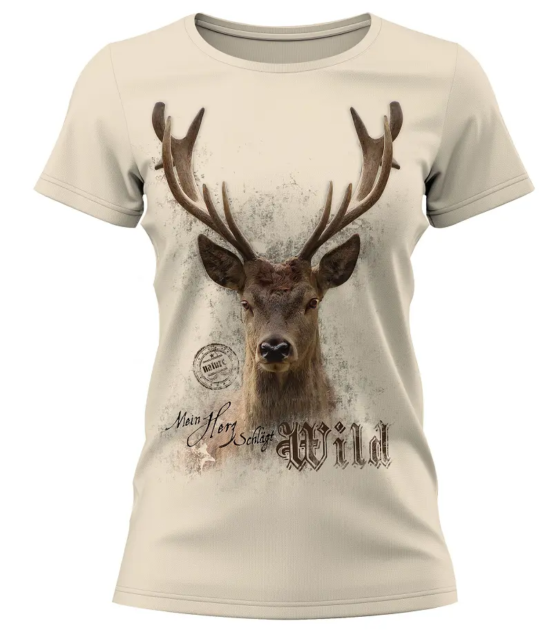 Trachten Damen T-Shirt Hirsch – Mein Herz schl?gt Wild