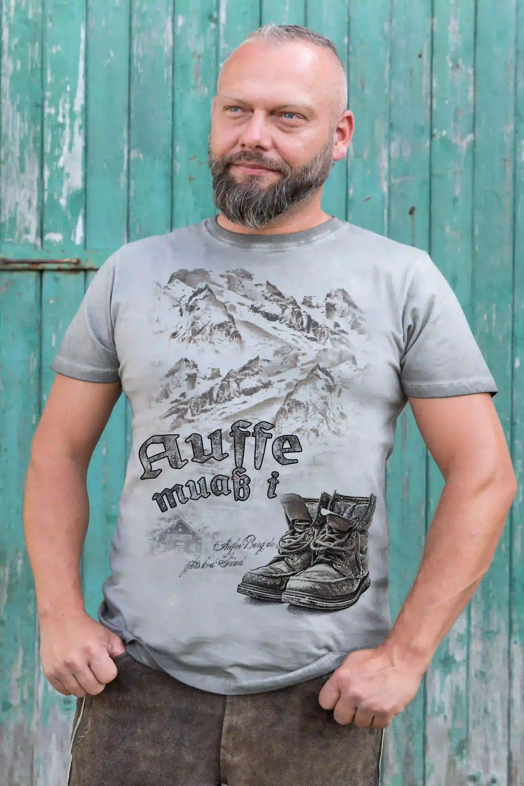Trachten Herren T-Shirt Auffe muaß i