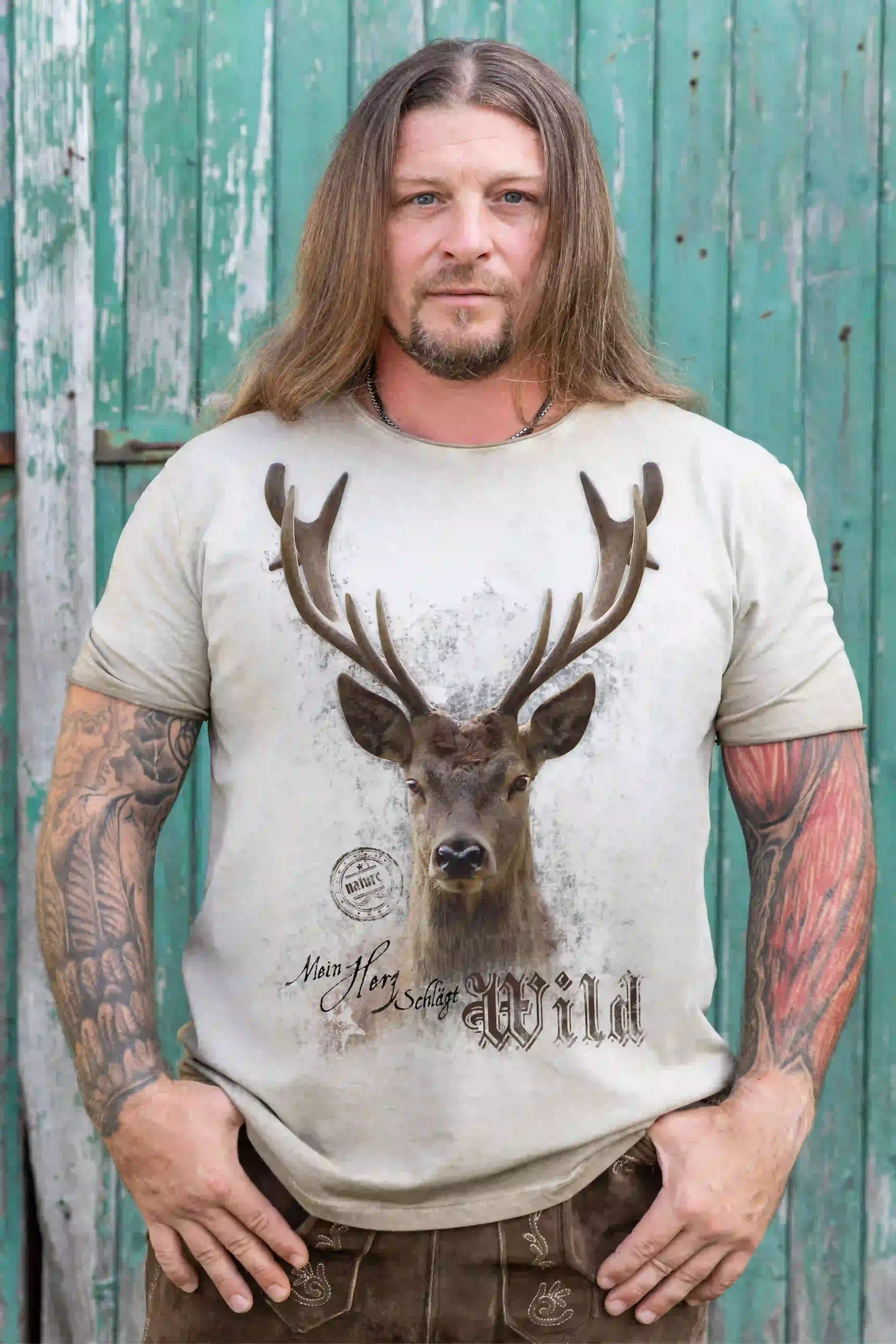 Trachten Herren T-Shirt Hirsch – Mein Herz schlägt Wild