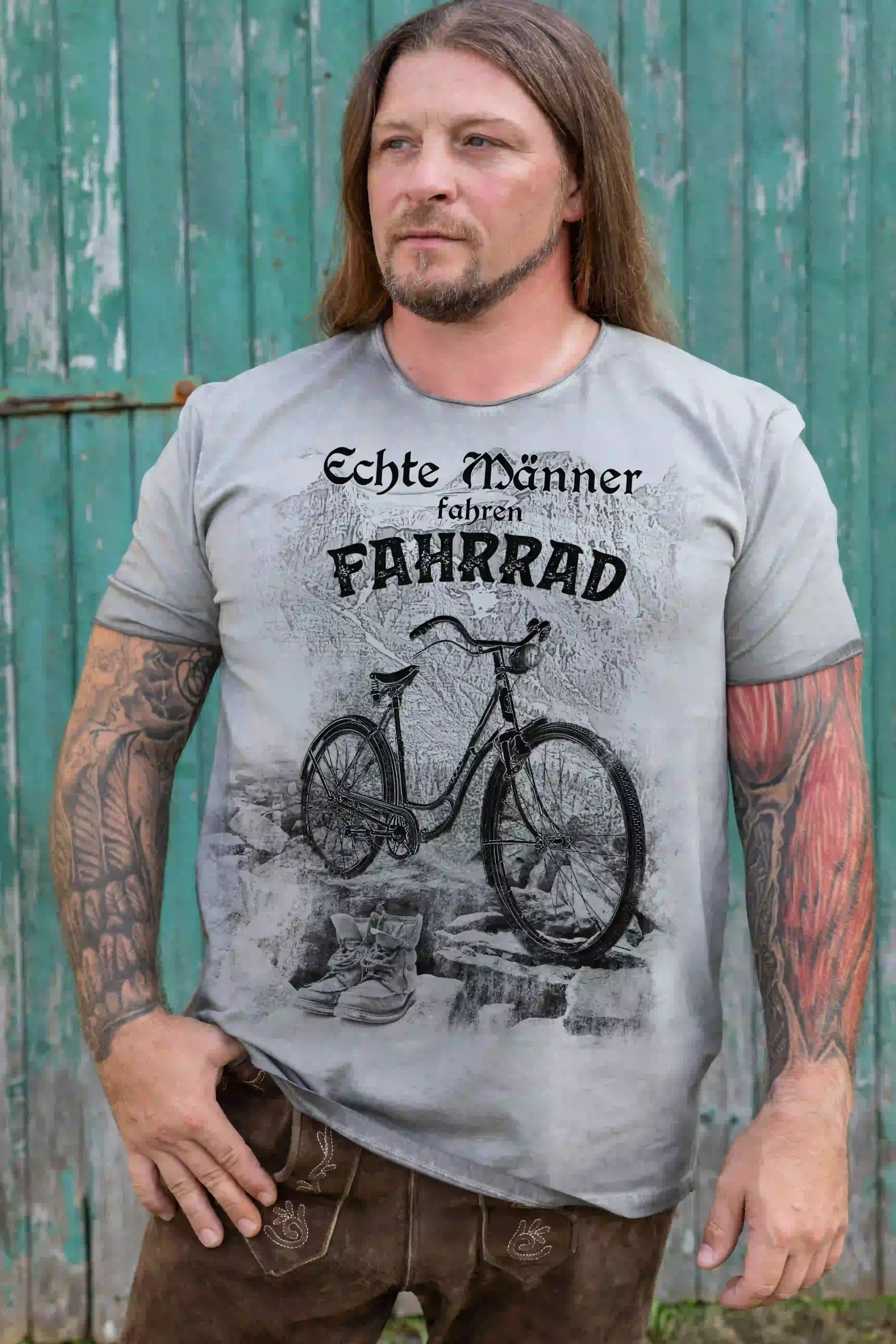 Trachten Herren T-Shirt Echte Männer fahren Fahrrad