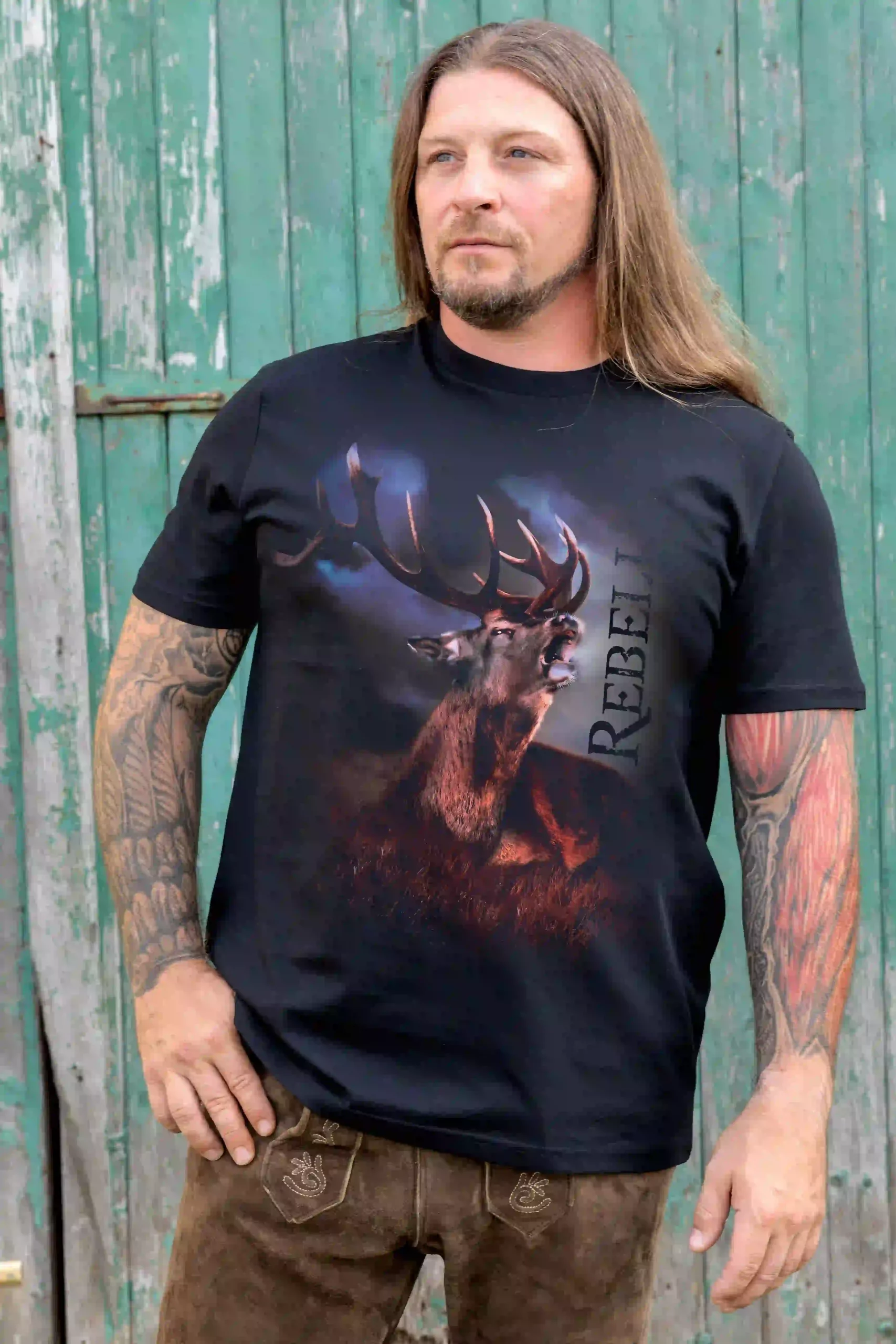 Trachten Herren T-Shirt Rebell Hirsch