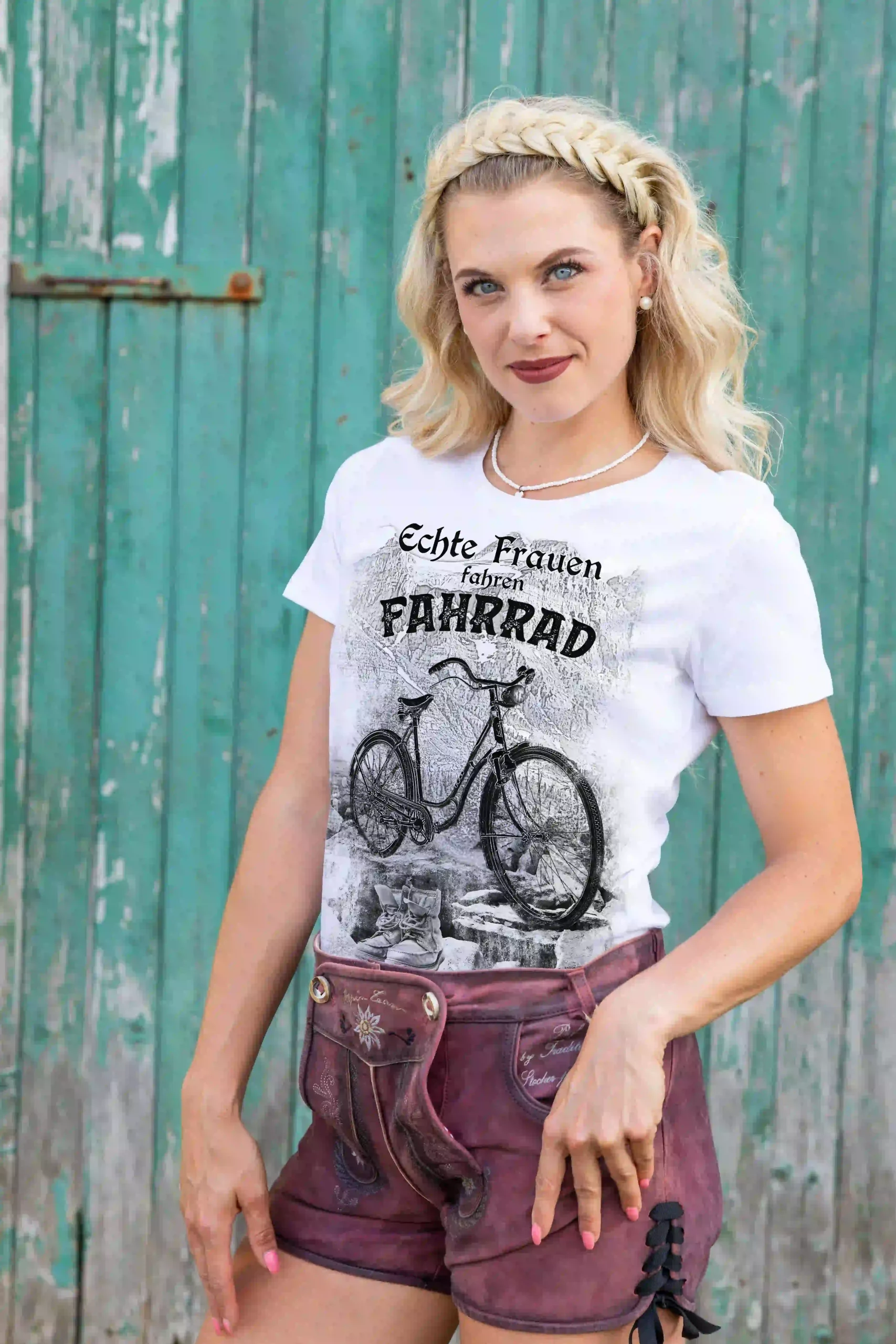 Trachten Damen T-Shirt Echte Frauen fahren Fahrrad