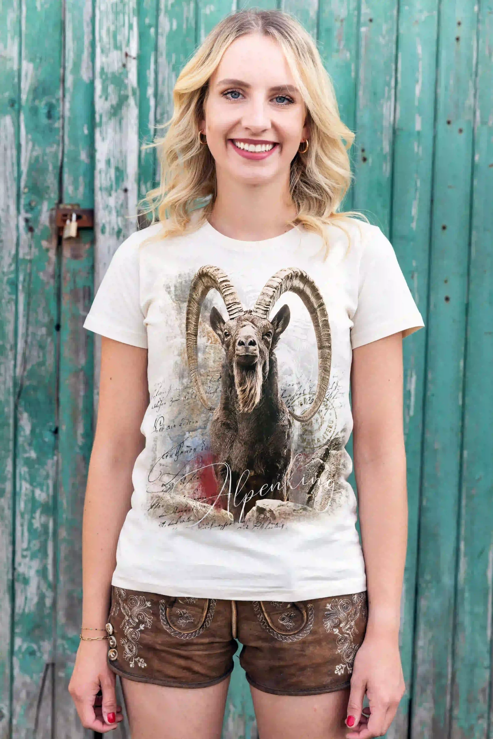 Almtracht Trachtenshirt Damen T-Shirt Steinbock Trachten Damen T-Shirt Steinbock