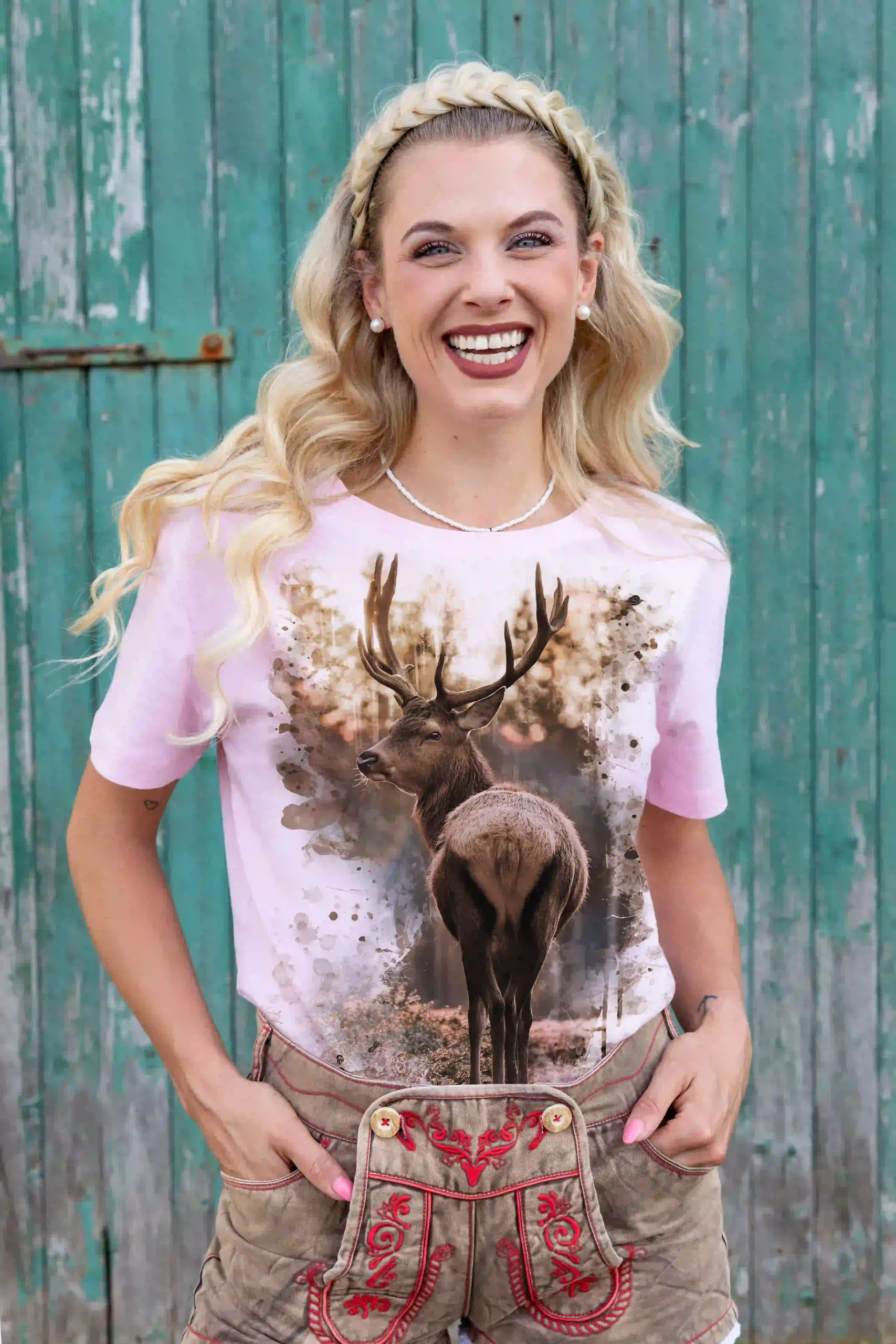 Trachten Damen T-Shirt Hirsch Wald