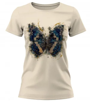 Damen T-Shirt Schmetterling blau