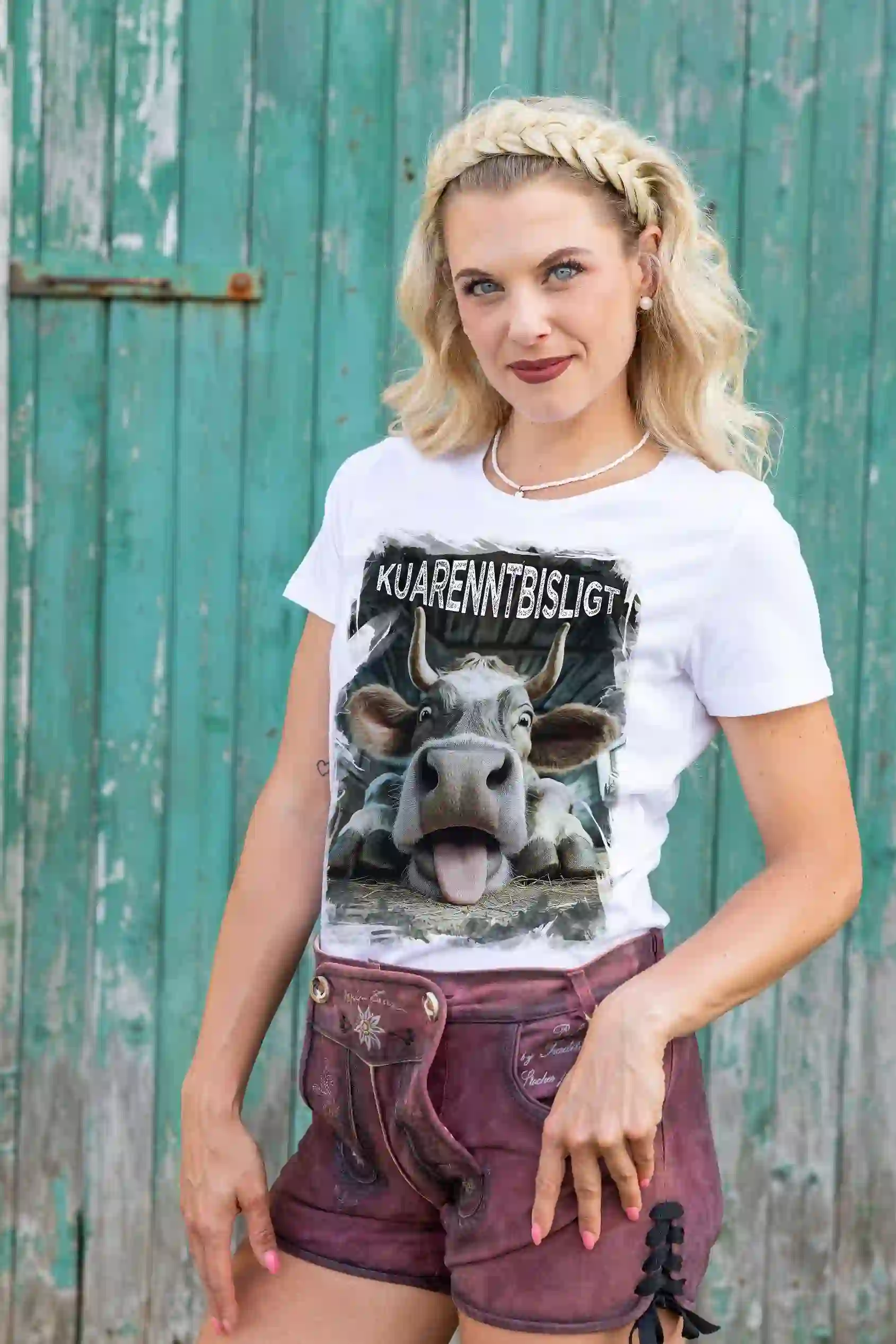 Almtracht Trachtenshirt Damen T-Shirt Kuahrennt Trachten Damen T-Shirt Kuahrennt